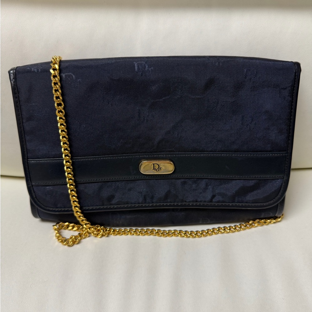 Dior Black Clutch with Gold Chain Accent